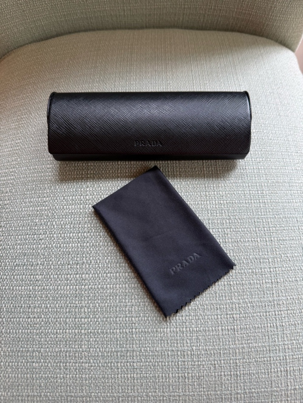 Prada Black Saffiano Eyewear Case with Black Cleaning Cloth